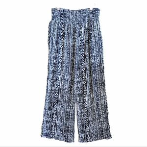 Three Dots Wide Leg Pant Blue White Print Pull On Sz Medium Pockets Lightweight